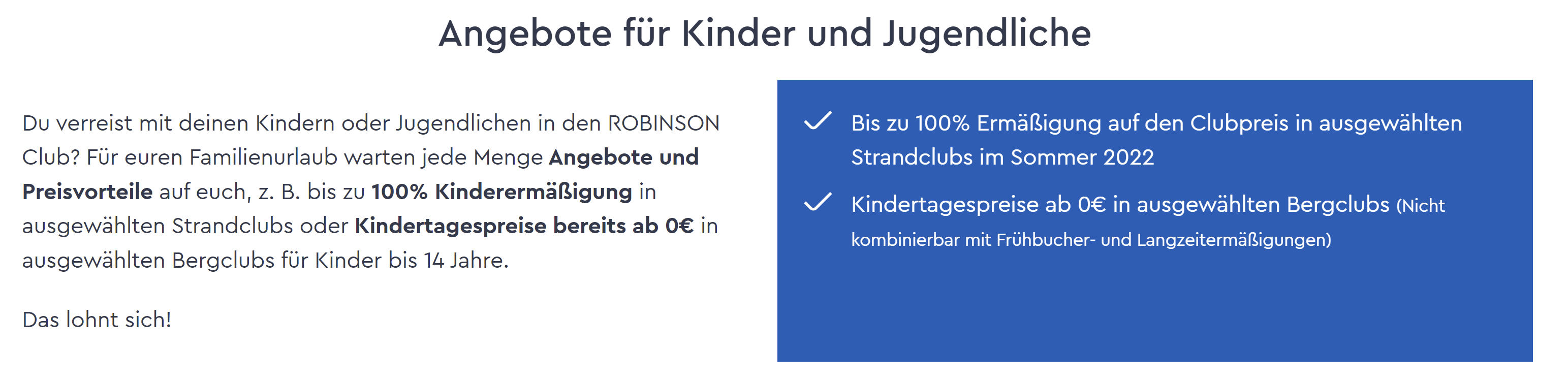 Screenshot Robinson Website Kinderrabatte